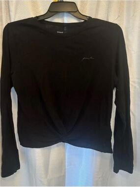 PINK Victoria's Secret Black Long-Sleeve Twist Hem Top